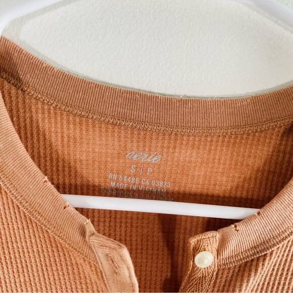 Aerie American Eagle Tan Orange Thin Waffle Knit Long Sleeve Thermal Top Small - Picture 3 of 8